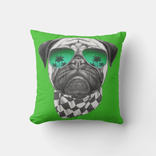 Miami Pug Throw Pillow (Front)