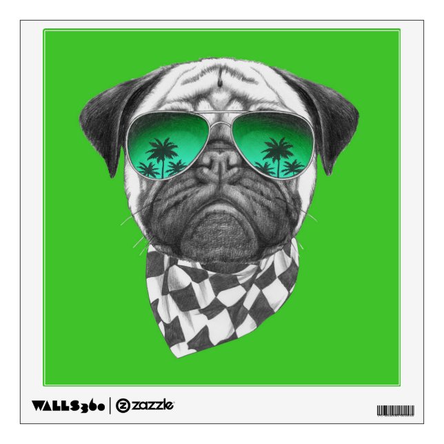 Miami Pug Wall Decal (Front)
