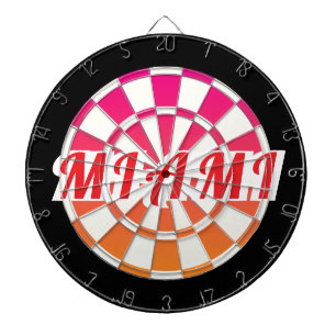 MIAMI Red text on Pink Orange Black And White Dart Board