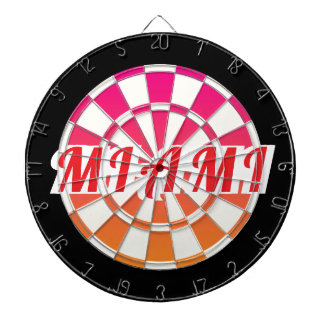 MIAMI Red text on Pink Orange Black And White Dart Board