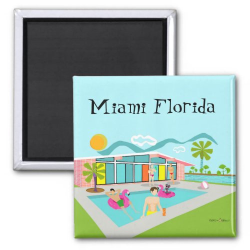 Miami Retro Gay Pink Flamingo Pool Party  Magnet