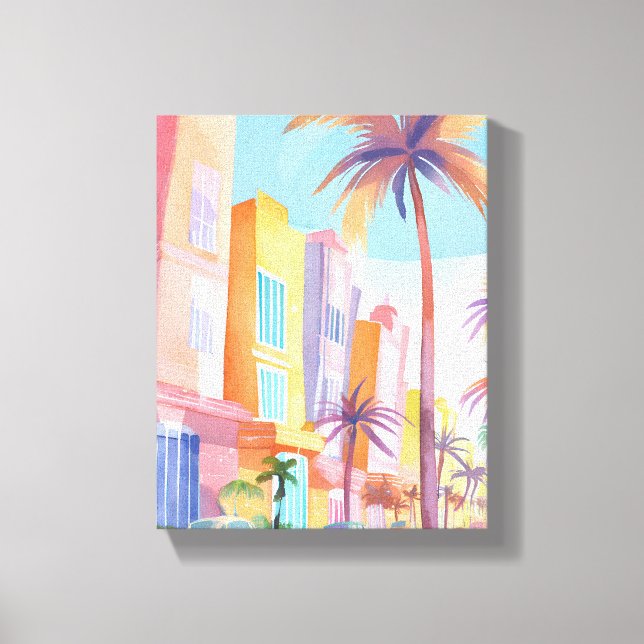 Miami Road | Colorful Street Watercolor Canvas Print (Front)