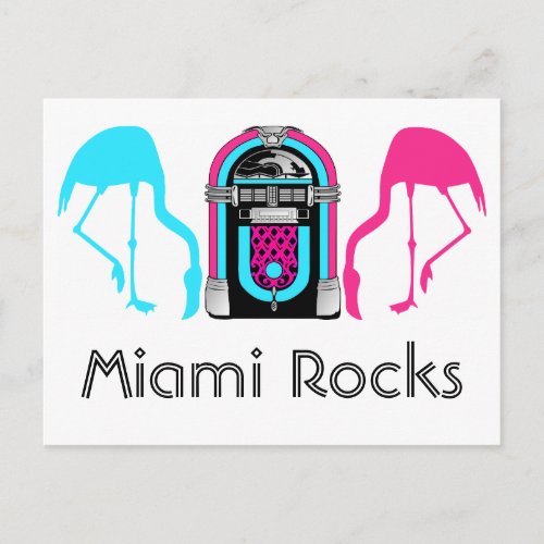 Miami Rocks Funny Flamingo Retro Jukebox Postcard