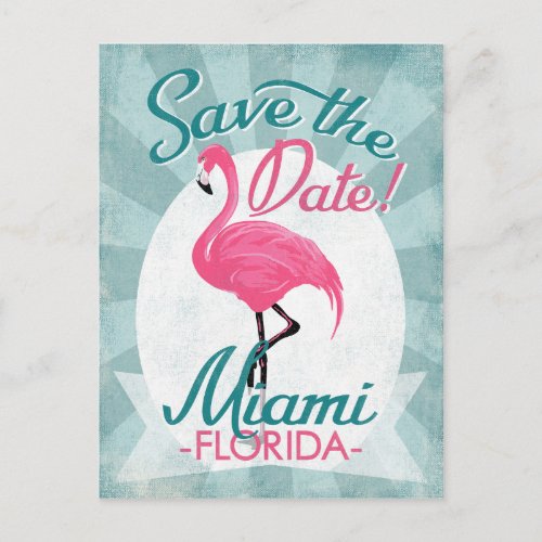 Miami Save The Date Pink Flamingo Announcement Postcard