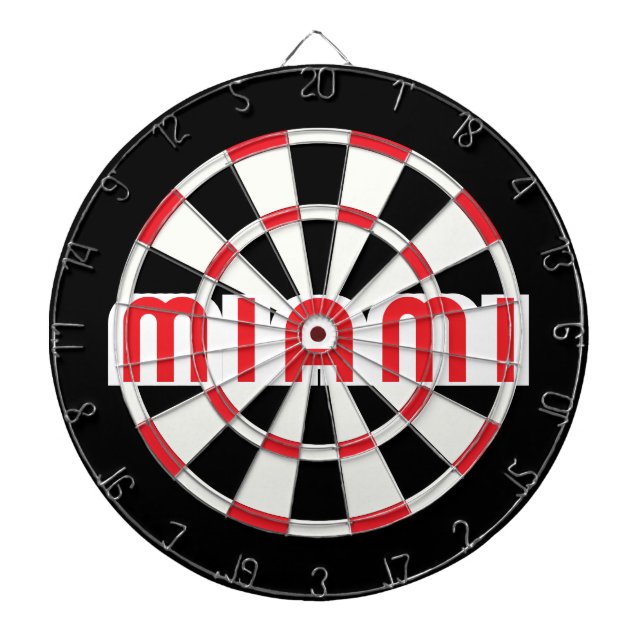 MIAMI Simple Modern Black White Red Dart Board (Front)
