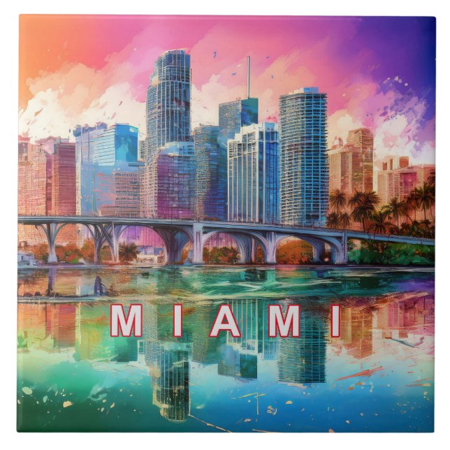 Miami Skyline Art  Ceramic Tile (Front)