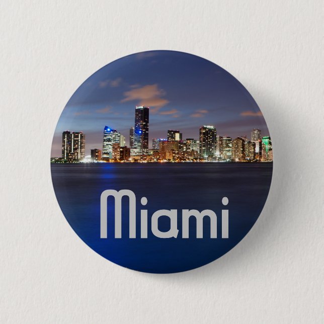 Miami Skyline at Dusk Pinback Button (Front)