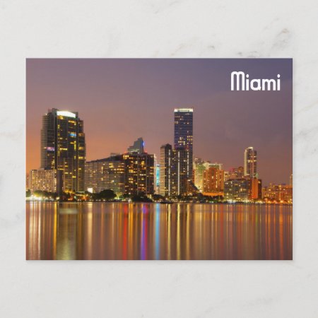 Miami Skyline At Dusk Postcard