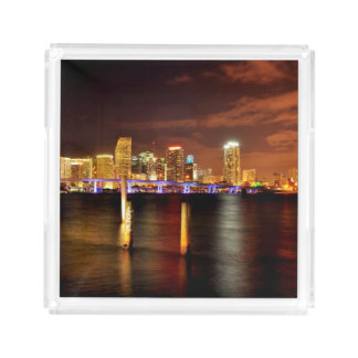 Miami skyline at night, Florida Acrylic Tray