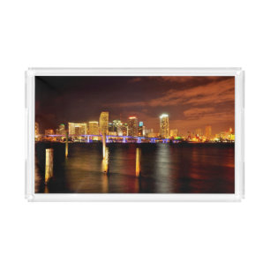 Miami skyline at night, Florida Acrylic Tray
