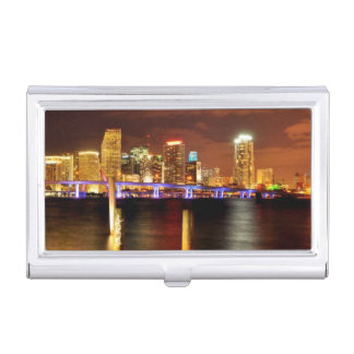 Miami skyline at night, Florida Business Card Holder