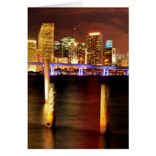 Miami skyline at night, Florida Cards (Front)