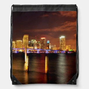 Miami skyline at night, Florida Drawstring Bag