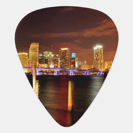 Miami Skyline At Night, Florida Guitar Pick