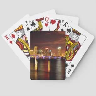 Miami skyline at night, Florida Poker Cards