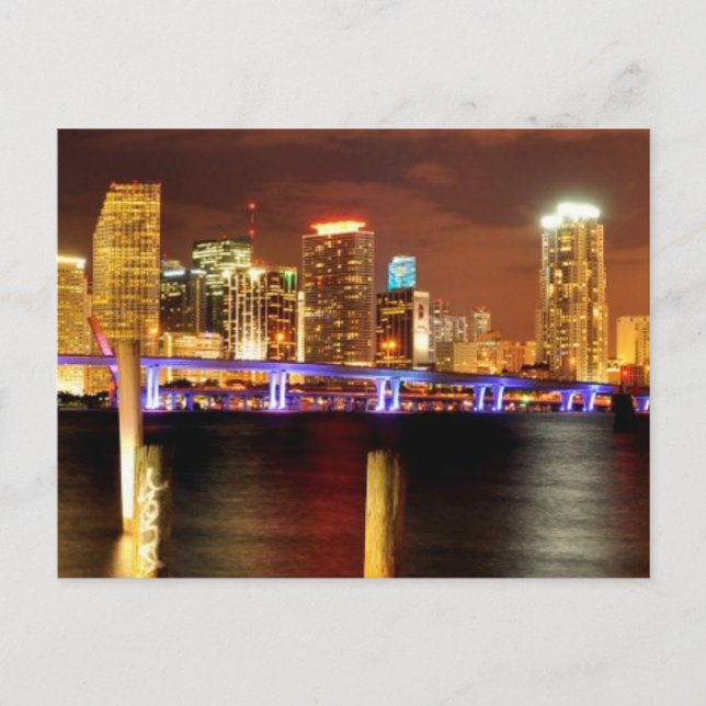 Miami skyline at night, Florida Postcard (Front)