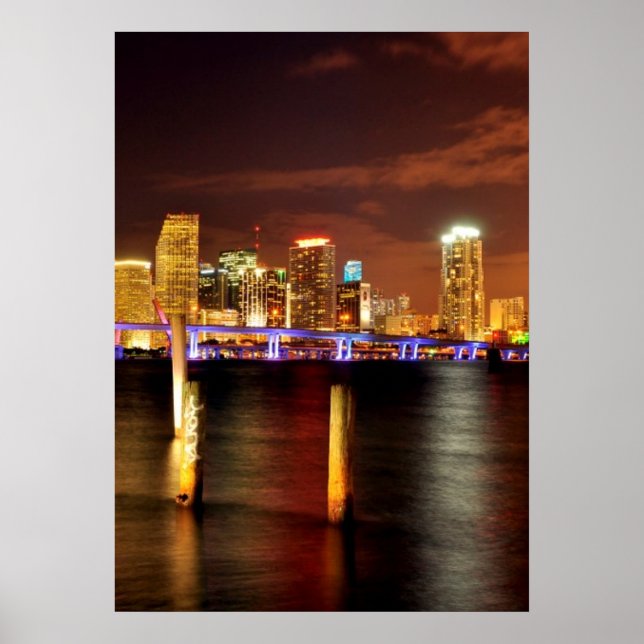 Miami skyline at night, Florida Poster (Front)
