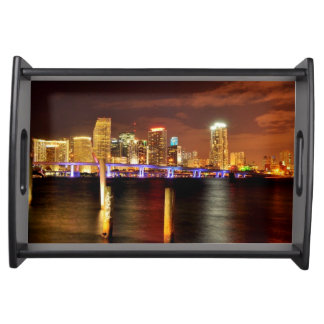 Miami skyline at night, Florida Serving Tray