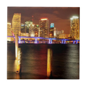 Miami skyline at night, Florida Tile
