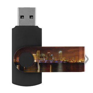 Miami skyline at night, Florida USB Flash Drive