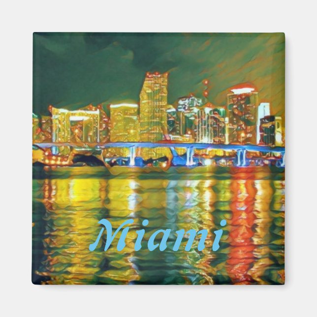 Miami skyline at night magnet (Front)