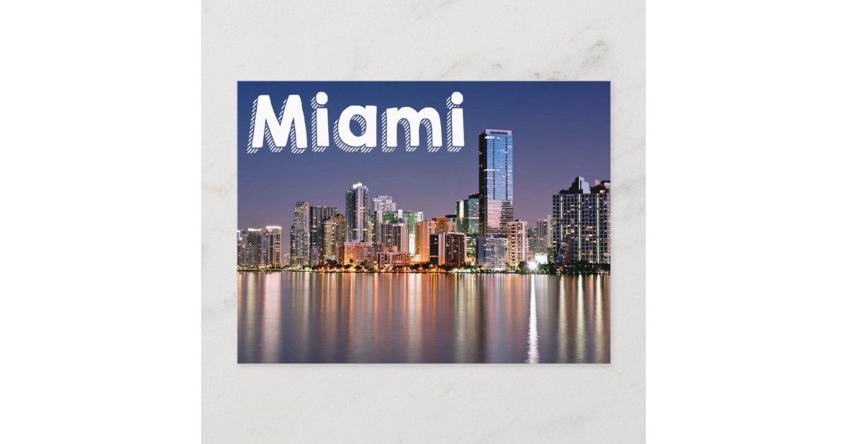 Miami Beach Skyline at Night Miami Florida Postcard 