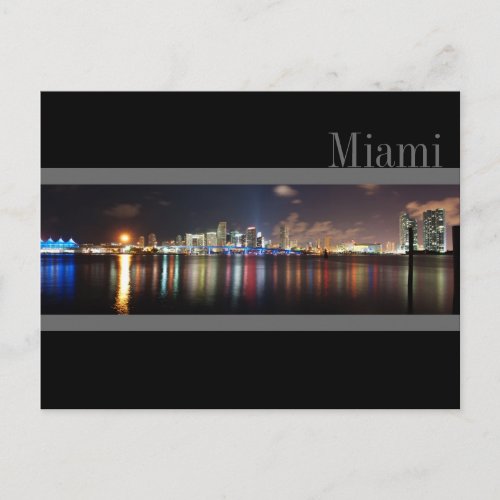Miami Skyline at Night Panorama Photo_ Postcard