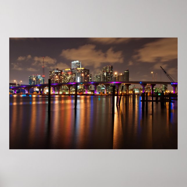Miami skyline at night - Poster (Front)