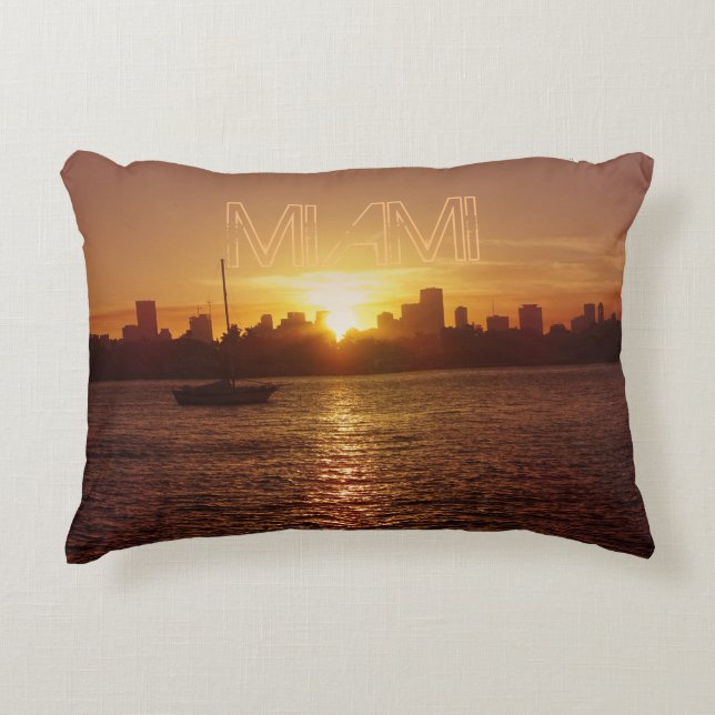 Miami Skyline at Sunset Accent Pillow (Front)