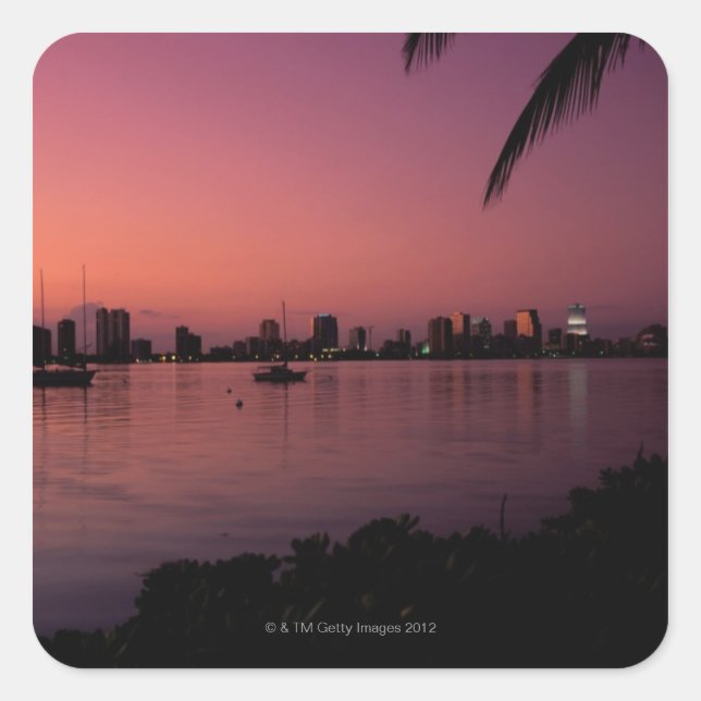 Miami Skyline at Sunset Square Sticker (Front)