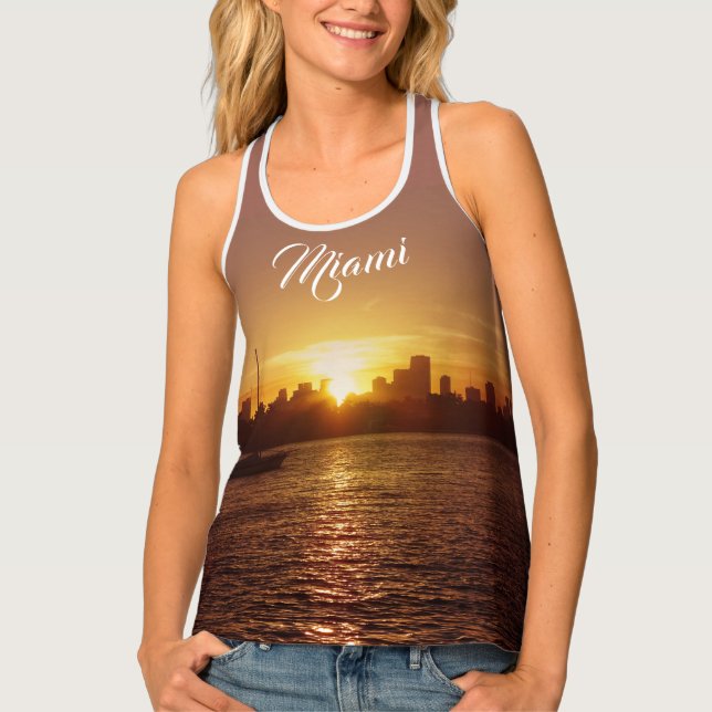 Miami Skyline at Sunset (w/out customizable text) Tank Top (Front)