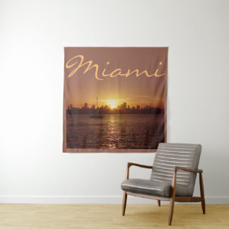 Miami Skyline at Sunset w/out your Text Tapestry