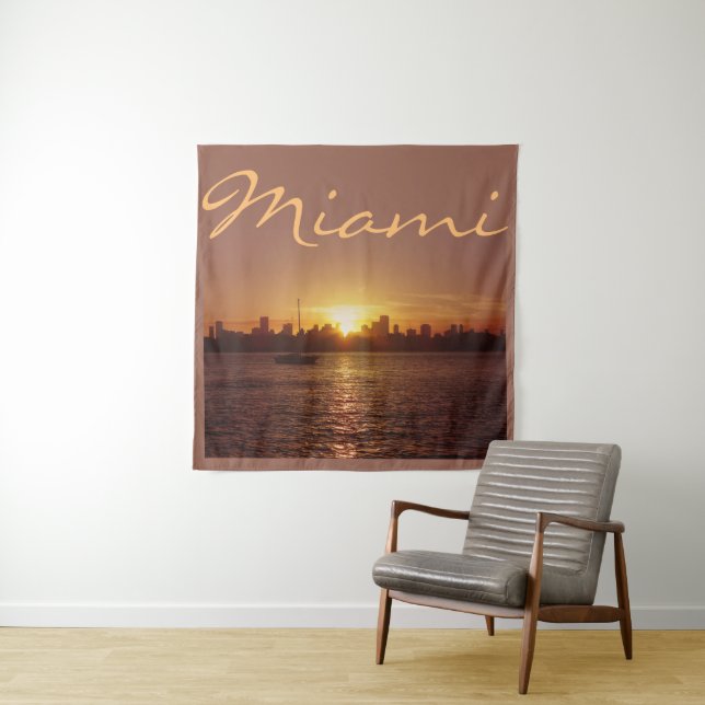 Miami Skyline at Sunset w/out your Text Tapestry (In Situ)