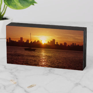 Miami Skyline at Sunset Wooden Box Sign