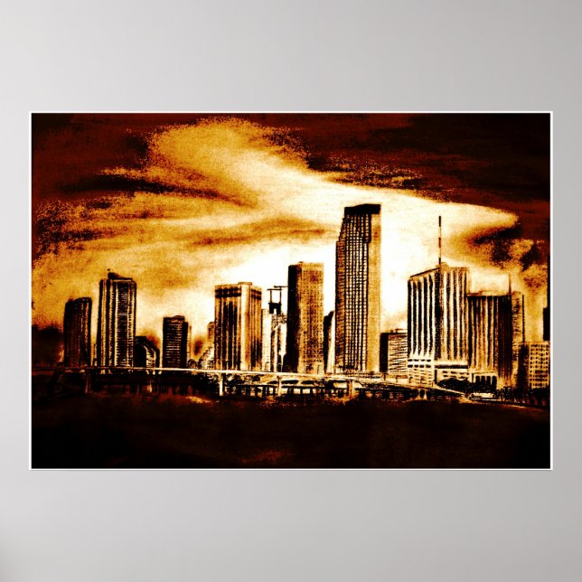 Miami Skyline Charcoal Poster (Front)