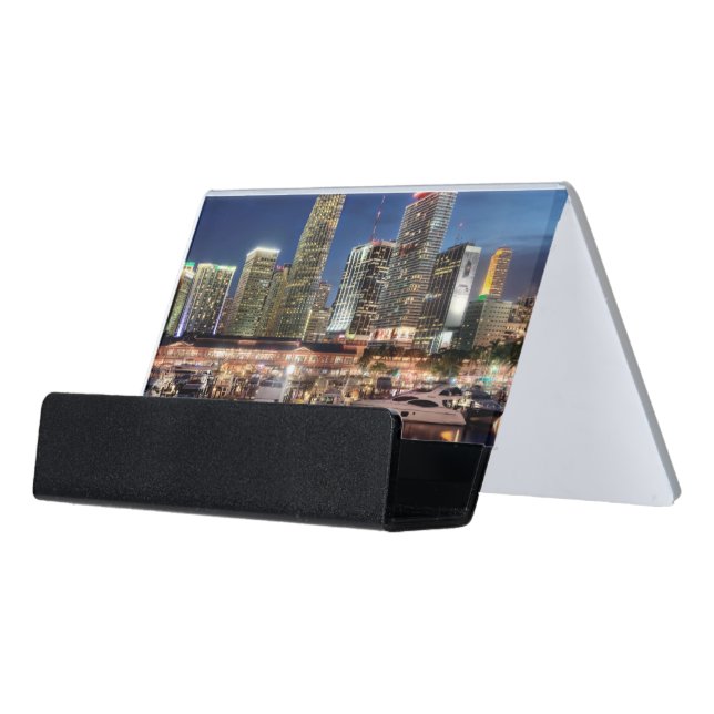 Miami skyline city in Florida Desk Business Card Holder (Angled Front)