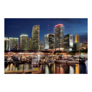 Miami skyline city in Florida Poster