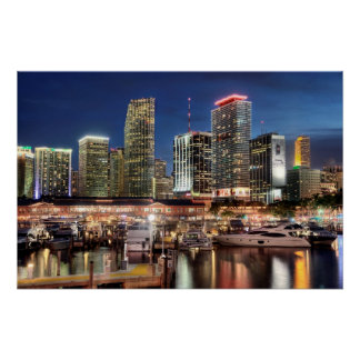 Miami skyline city in Florida Poster