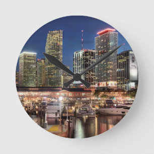 Miami skyline city in Florida Round Clock