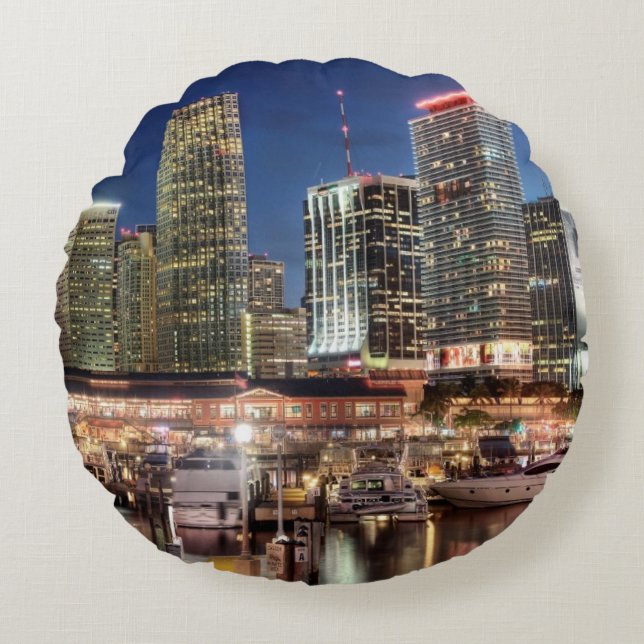 Miami skyline city in Florida Round Pillow (Front)