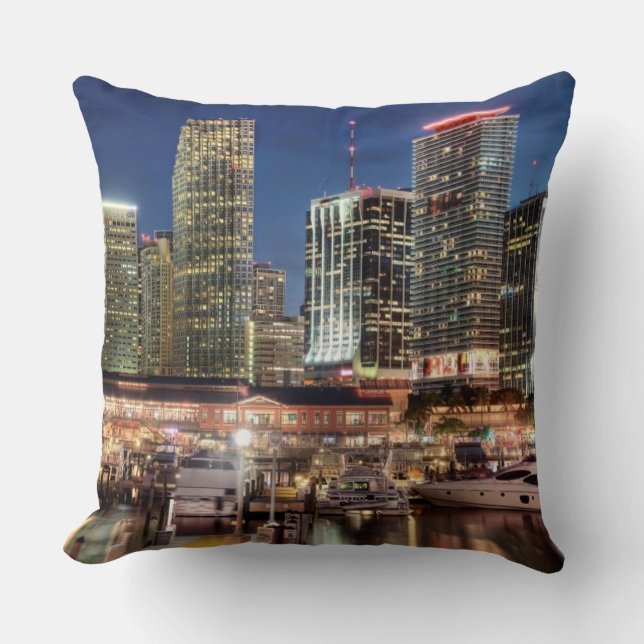 Miami skyline city in Florida Throw Pillow (Front)