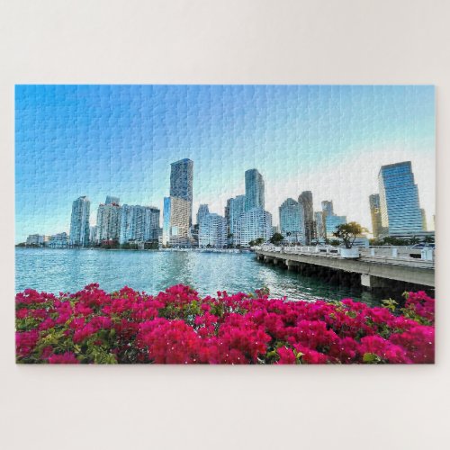 Miami Skyline Downtown Brickell Biscayne Bay Jigsaw Puzzle