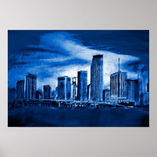 Miami Skyline in Blue Poster (Front)