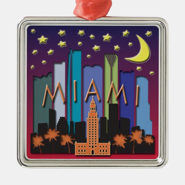 Miami Skyline Mega Color Metal Ornament (Front)