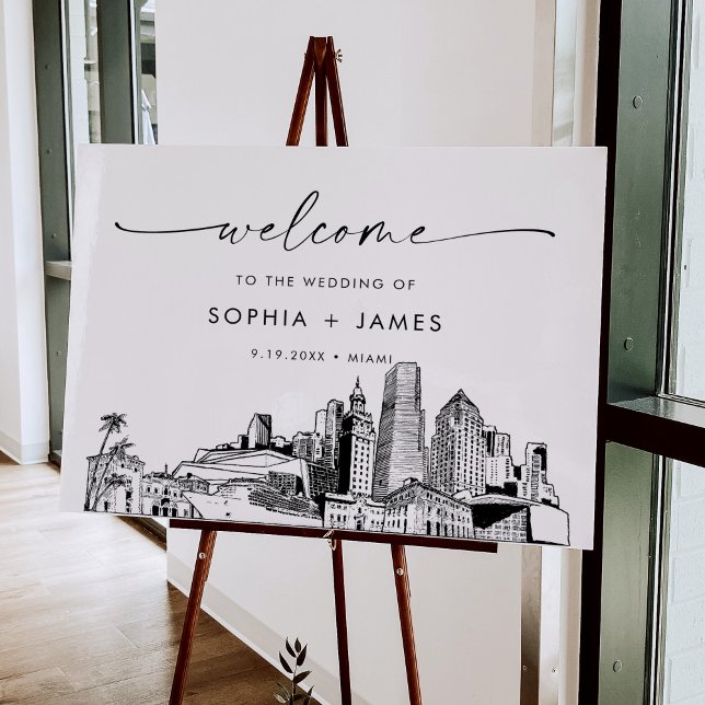 Miami Skyline Modern Wedding Welcome Foam Board (Creator Uploaded)