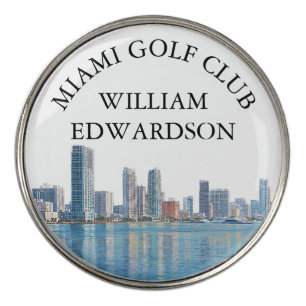 Miami Skyline Personalized Golf Club Name Ball Marker