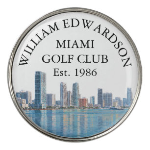 Miami Skyline Personalized Golf Club Name Ball Marker