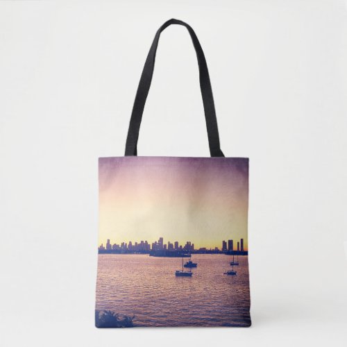 Miami Skyline Sunset Tote Bag