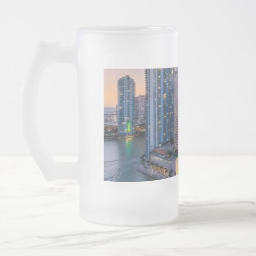 Miami Skyline Sunset with InterContinental Hotel  Frosted Glass Beer Mug