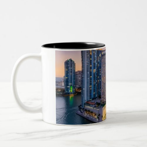 Miami Skyline Sunset with InterContinental Hotel  Two-Tone Coffee Mug